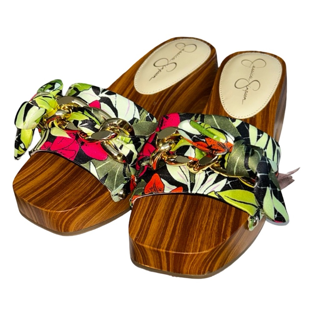 Jessica Simpson Resima Platform Slide Sandals Tropical Chain Clogs Size 6 NWT - Picture 2 of 10